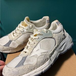 Golden Goose Cream White and Gray Suede Star Chunky Sneakers